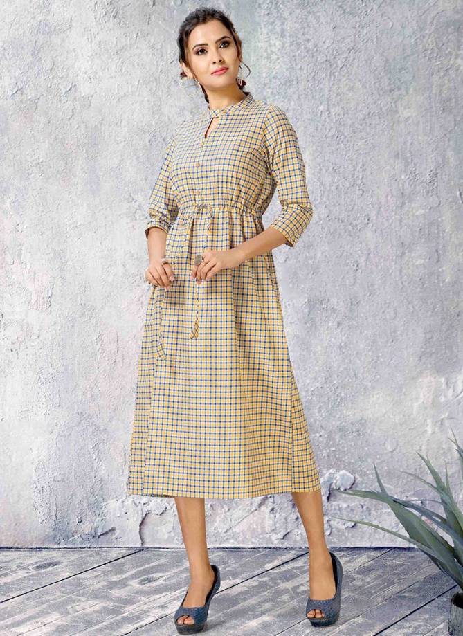 Style Roof CHECKS DELIGHT Fancy Ethnic Party Wear Pure Cotton Printed Latest Kurtis Collection